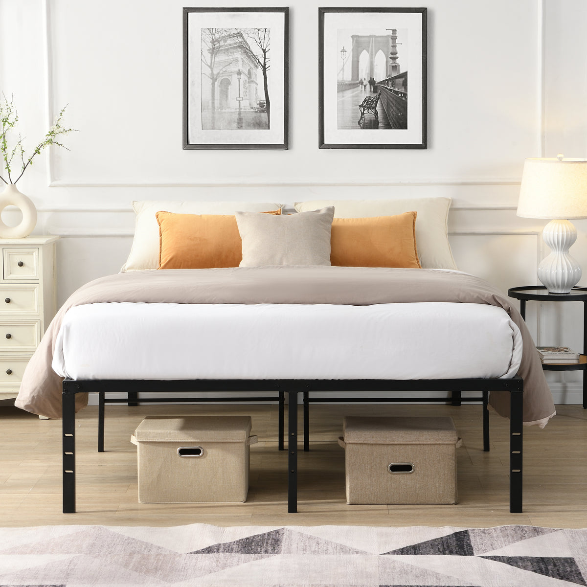 Heavy Duty King Metal Bed Frame With Reinforced Slats