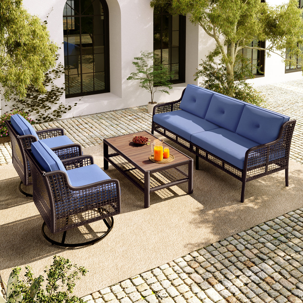 4-Piece Outdoor Rattan Patio Furniture Set With Cushions