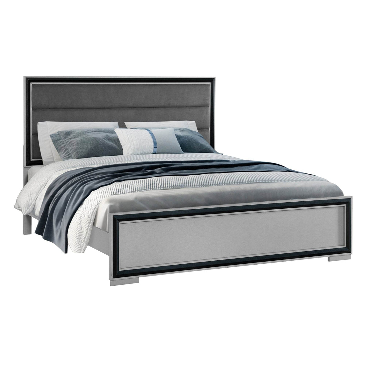 Modern King Wood Bed Frame With LED Lighting
