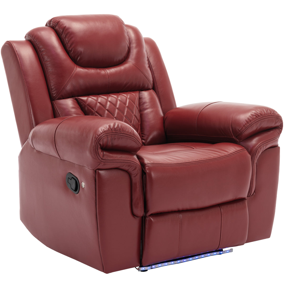 Wine Red Faux Leather Manual Recliner Chair With LED Strip