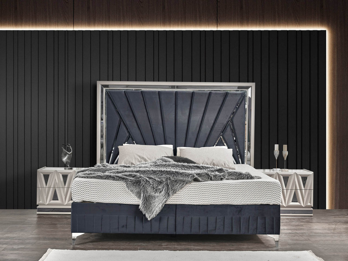 Modern Velvet Upholstered King Size Bed Frame With Storage