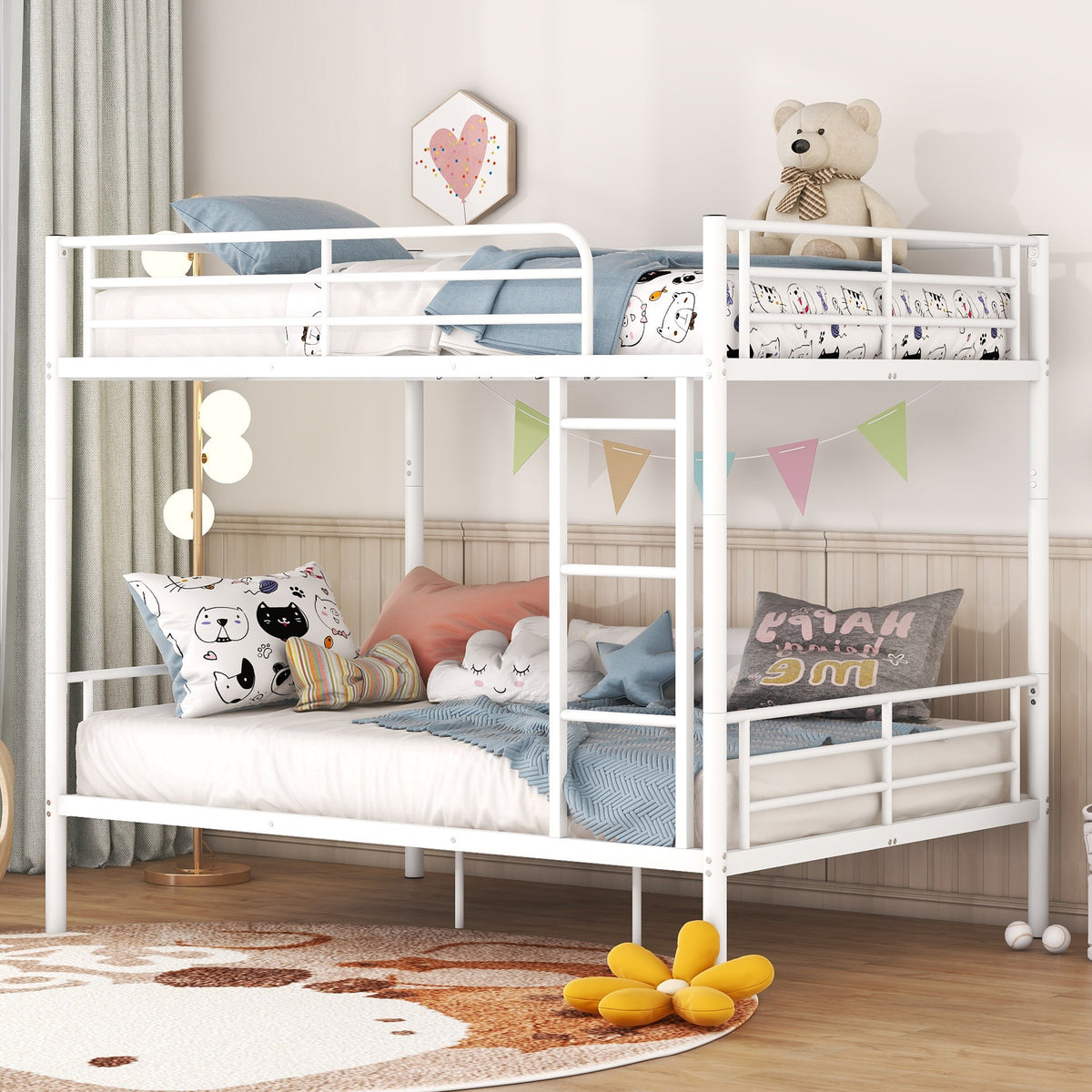 Full Over Full Iron Frame White Metal Bunk Bed