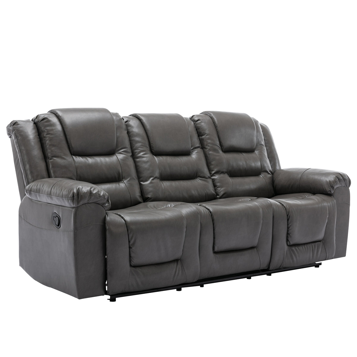 Manual Recliner Chair With Cup Holders Grey PU Upholstery