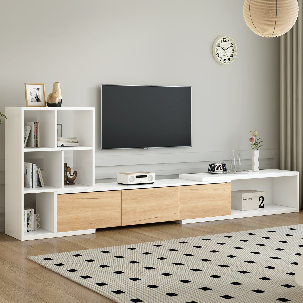 Adjustable Extendable White MDF TV Stand With Storage