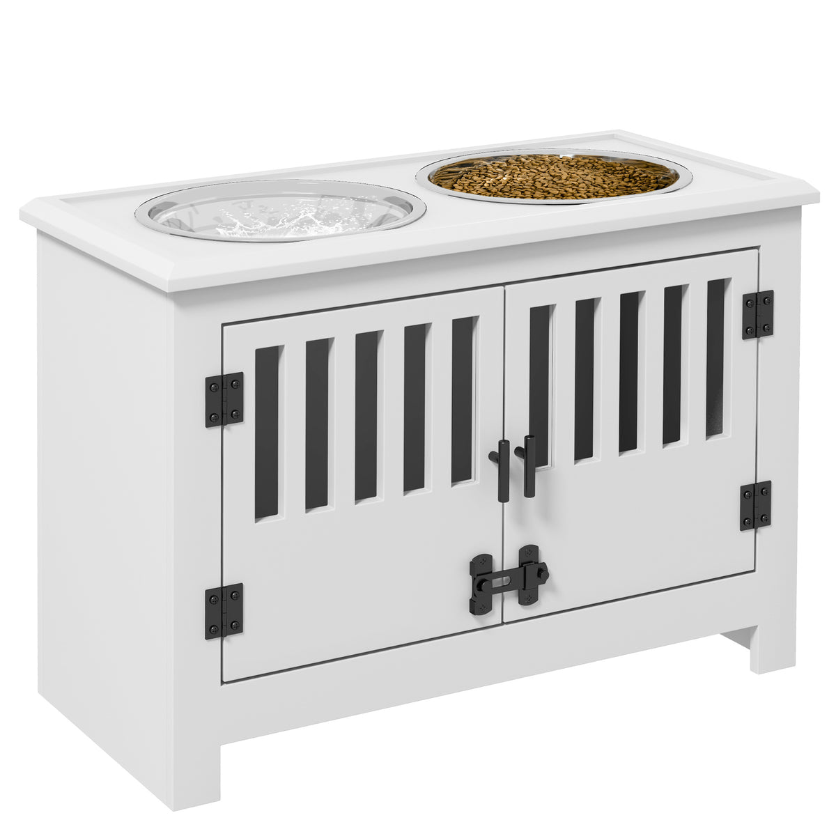 Elevated Pet Feeding Station With Storage Cabinet