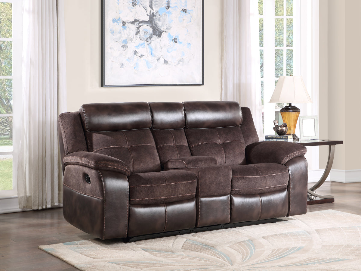 Manual Recliner Console Two-Tone Faux Leather Seating