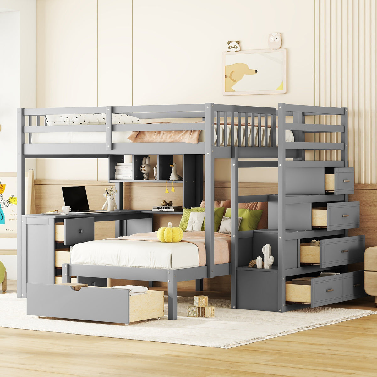 Full-Over-Twin Solid Wood Bunk Bed With Desk