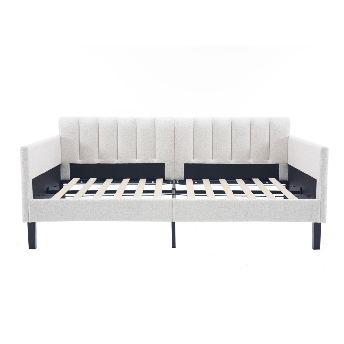 Twin Boucle Upholstered Ivory Metal Frame Daybed