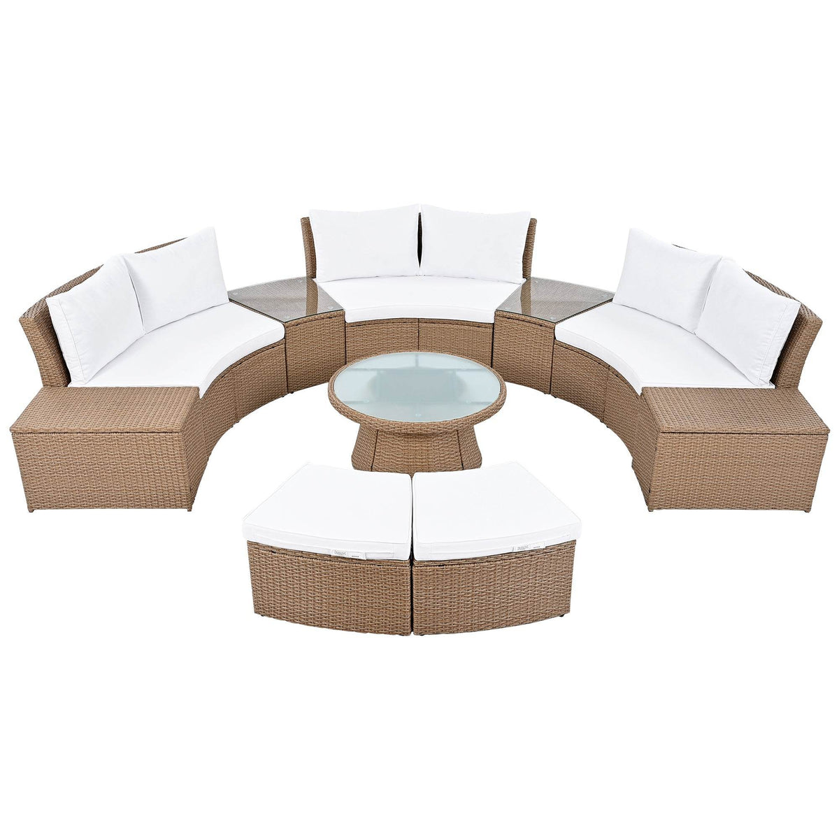 10-Piece Outdoor White PE Rattan Patio Sofa Set