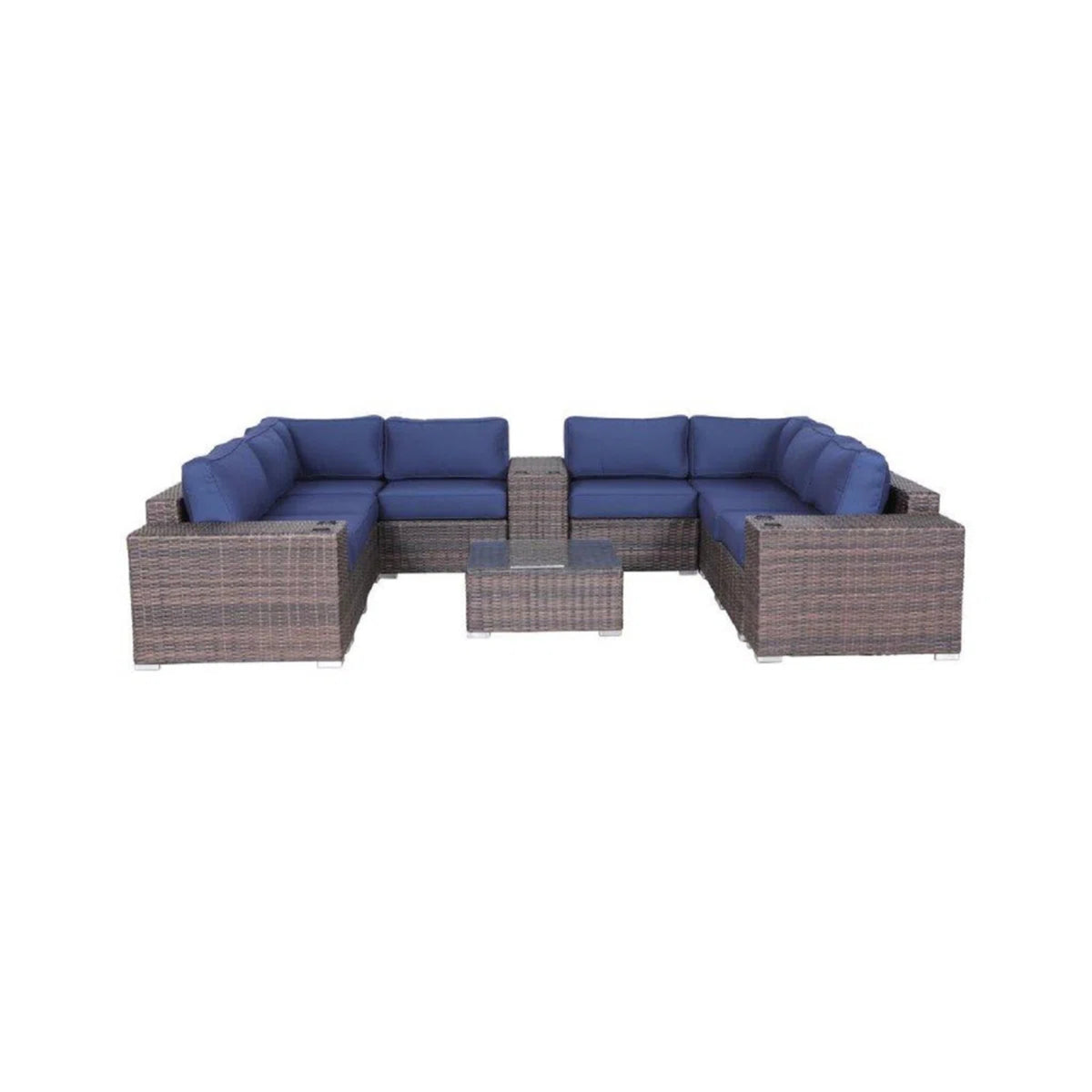 12-Piece Fully Assembled Brown Wicker Sectional Seating Group