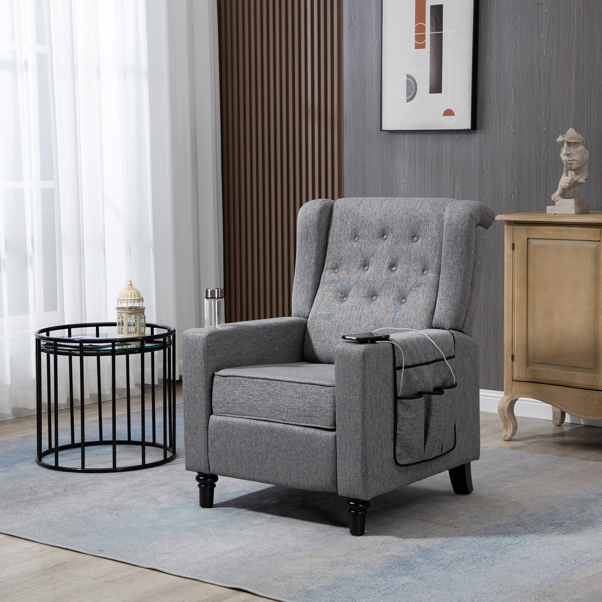 Manual Reclining Wingback Linen Fabric Massage Chair