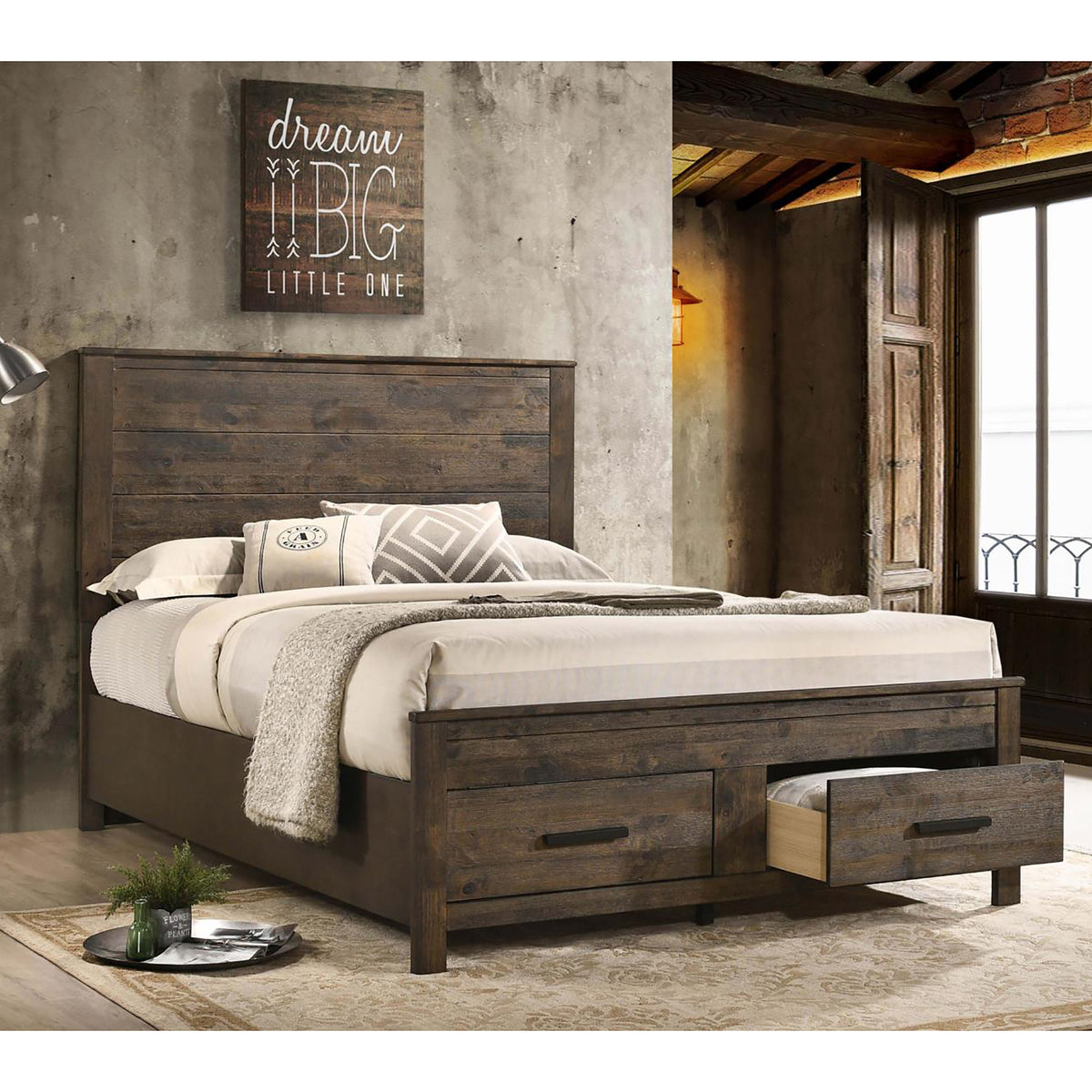 Queen Rustic Storage Platform Wood Bed Frame