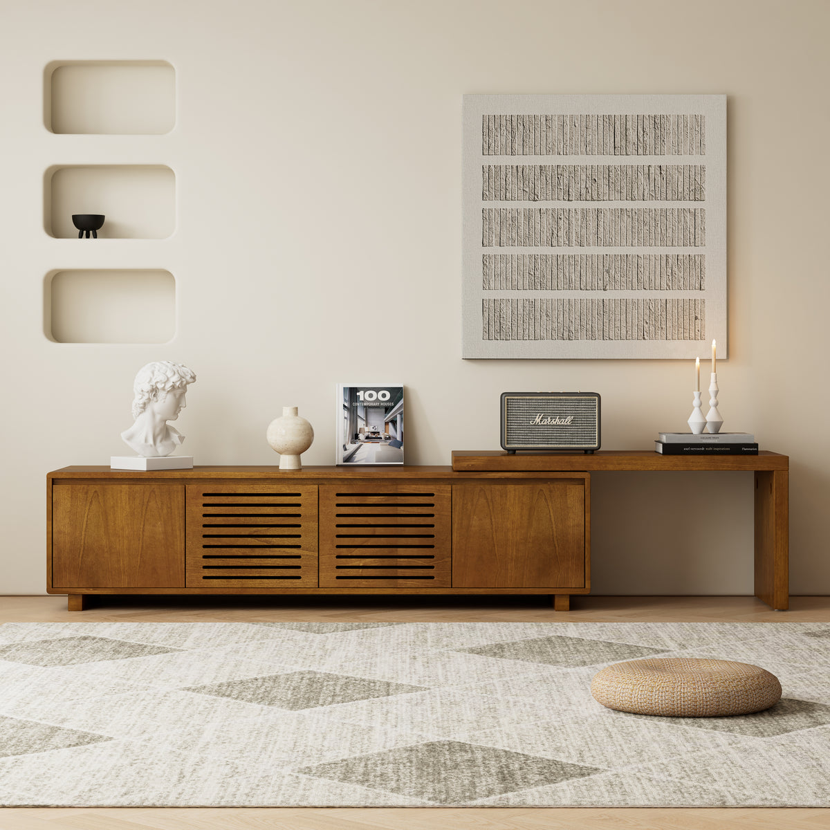 Mid-Century Modern Extendable TV Stand With Storage