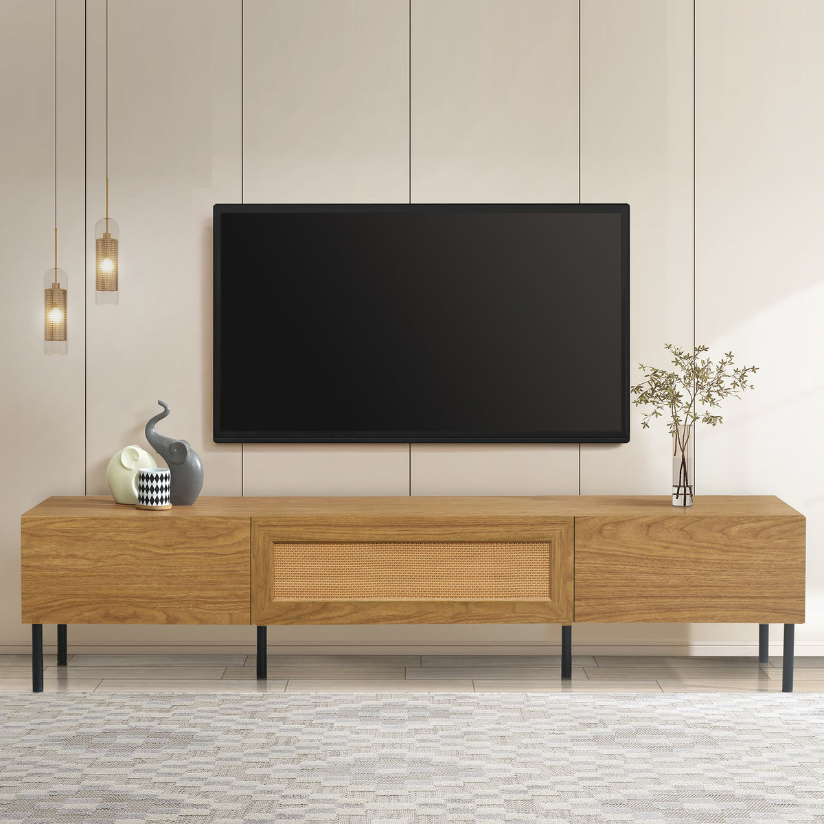 Boho Farmhouse Particle Board TV Stand Cabinet