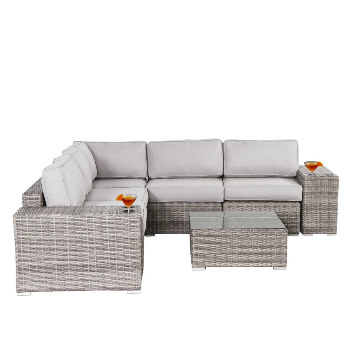Outdoor 8-Piece Fully Assembled Curved Wicker Sofa Set