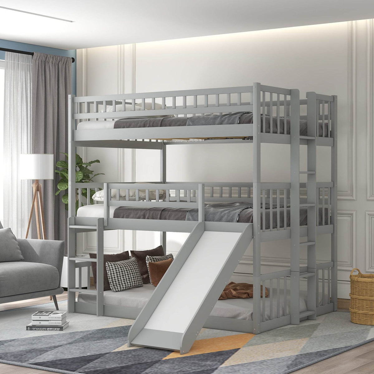 Full Over Full Over Full Triple Solid Wood Full Bed Frame