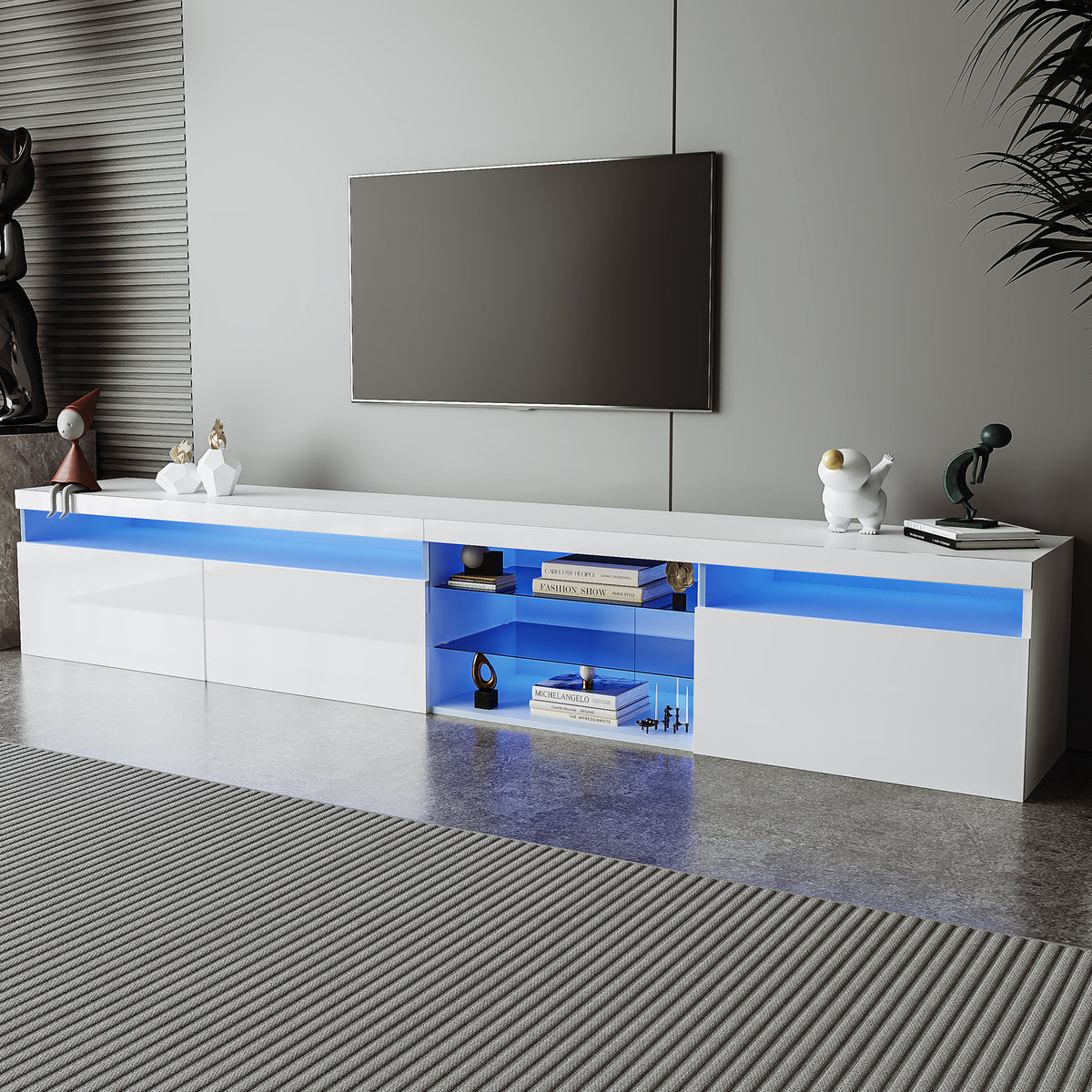 White Modern LED Light Particle Board TV Stand