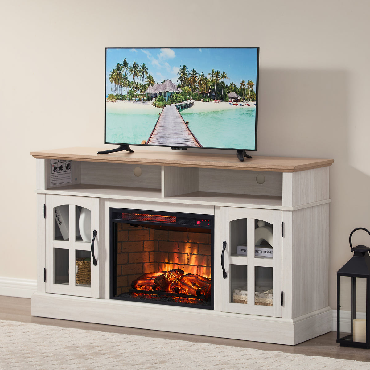 58-Inch Jasmine White Electric Fireplace TV Stand