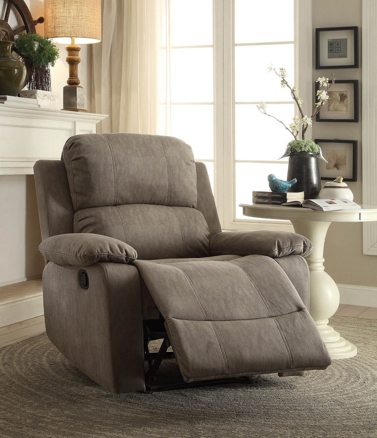 Grey Microfiber Memory Foam Manual Recliner Chair