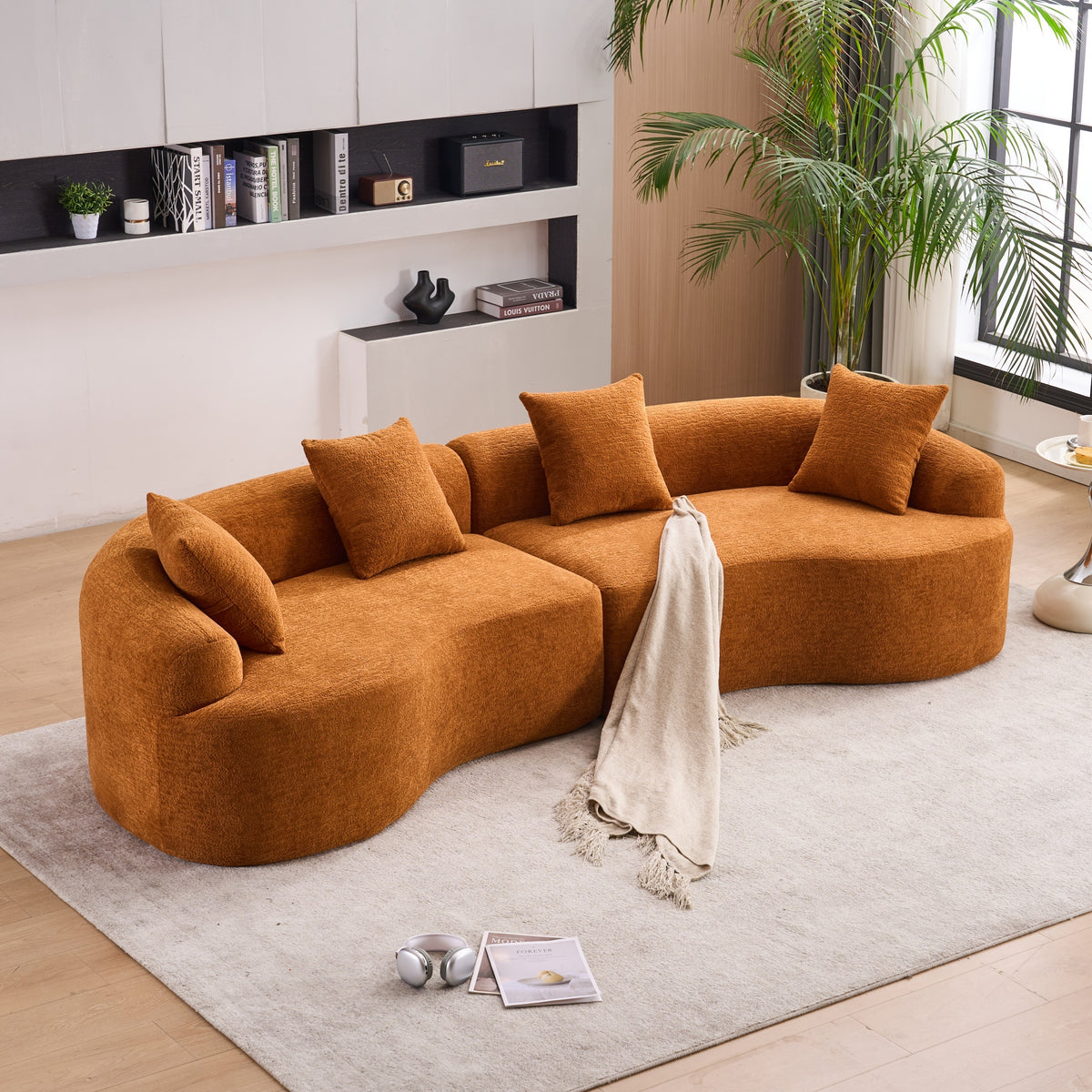 Modern Orange Curved Foam And Spring Sectional Sofa