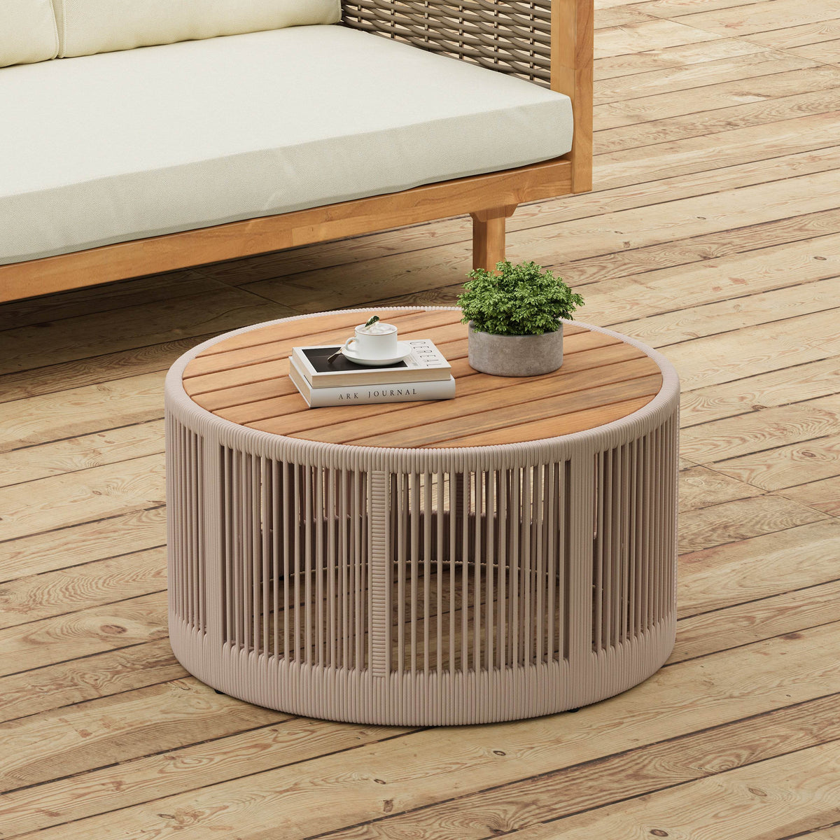 Rustic Acacia Wood Iron Rope Outdoor Coffee Table - Sleep Galleria