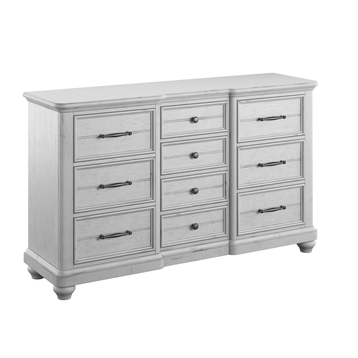 Gray Solid Wood 10-Drawer Coastal Farmhouse Dresser