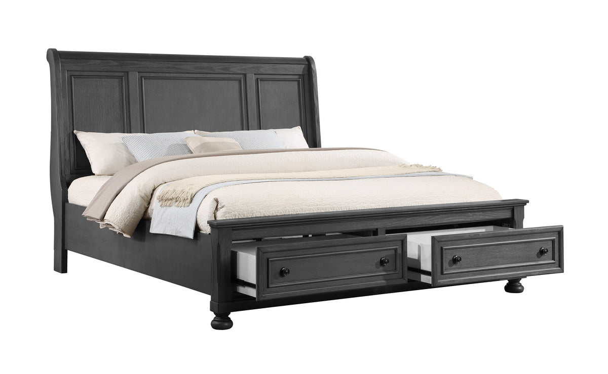 King Rustic Gray Solid Wood Storage Bed Frame