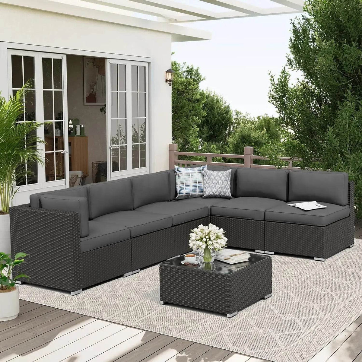 7-Piece Outdoor Rattan Wicker Sectional Sofa Set - Sleep Galleria