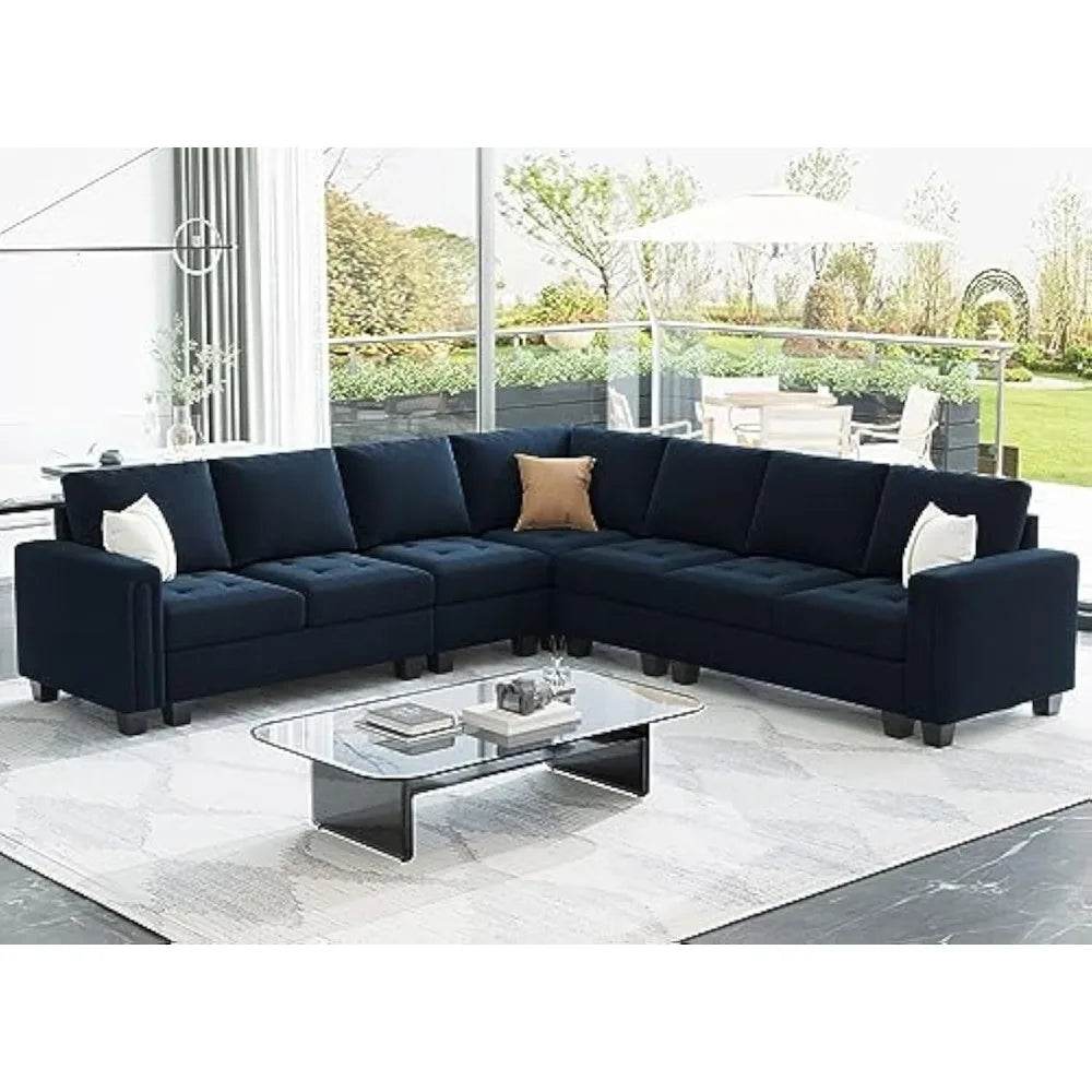 Modern Velvet L - Shaped Sectional Sofa With Chaise - Calmora - Sleep Galleria