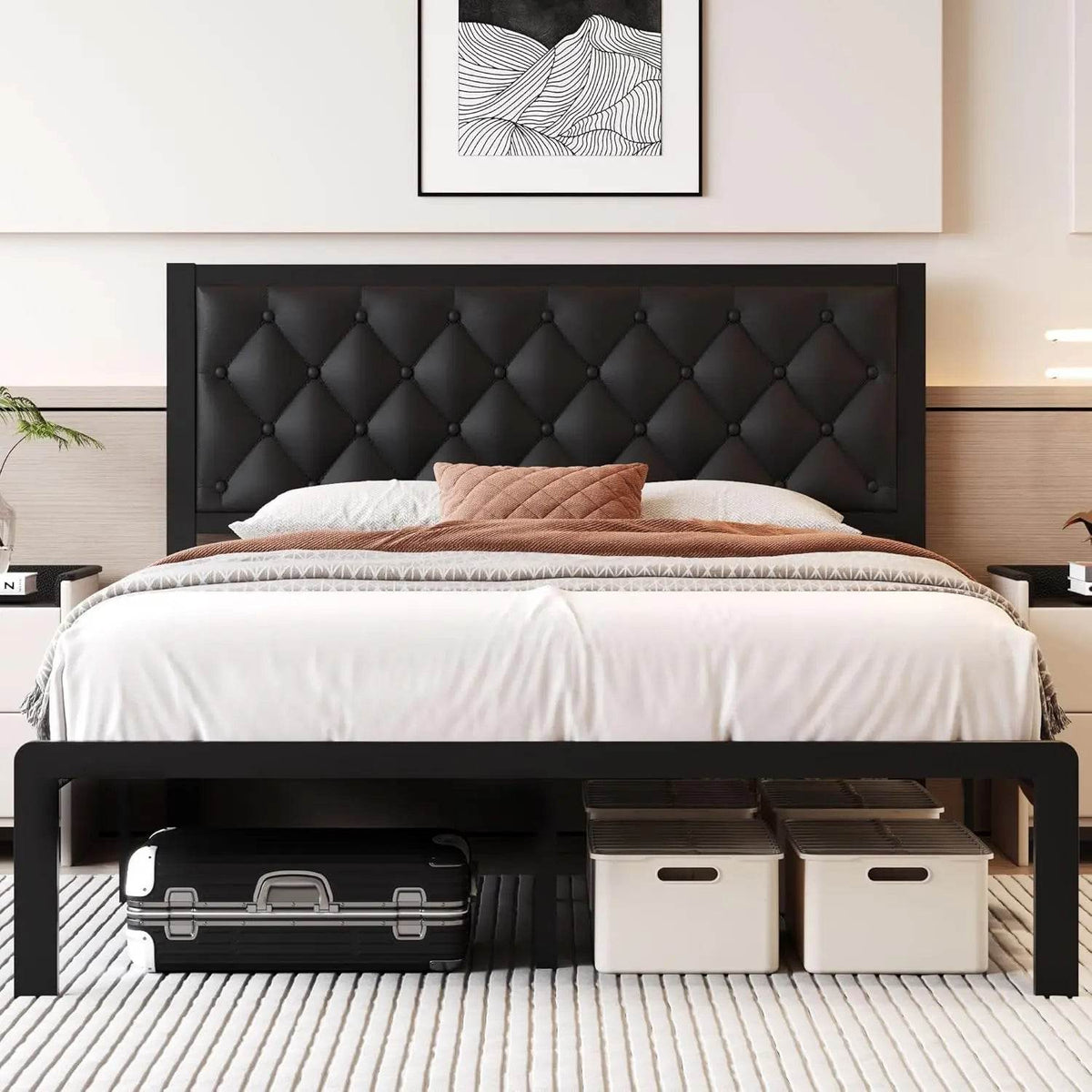 PU Leather Upholstered Bed Frame with Headboard - Sleep Galleria