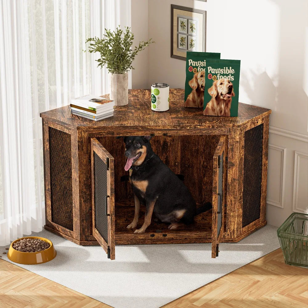 Retro Wooden Space-Saving Corner Pet Dog House