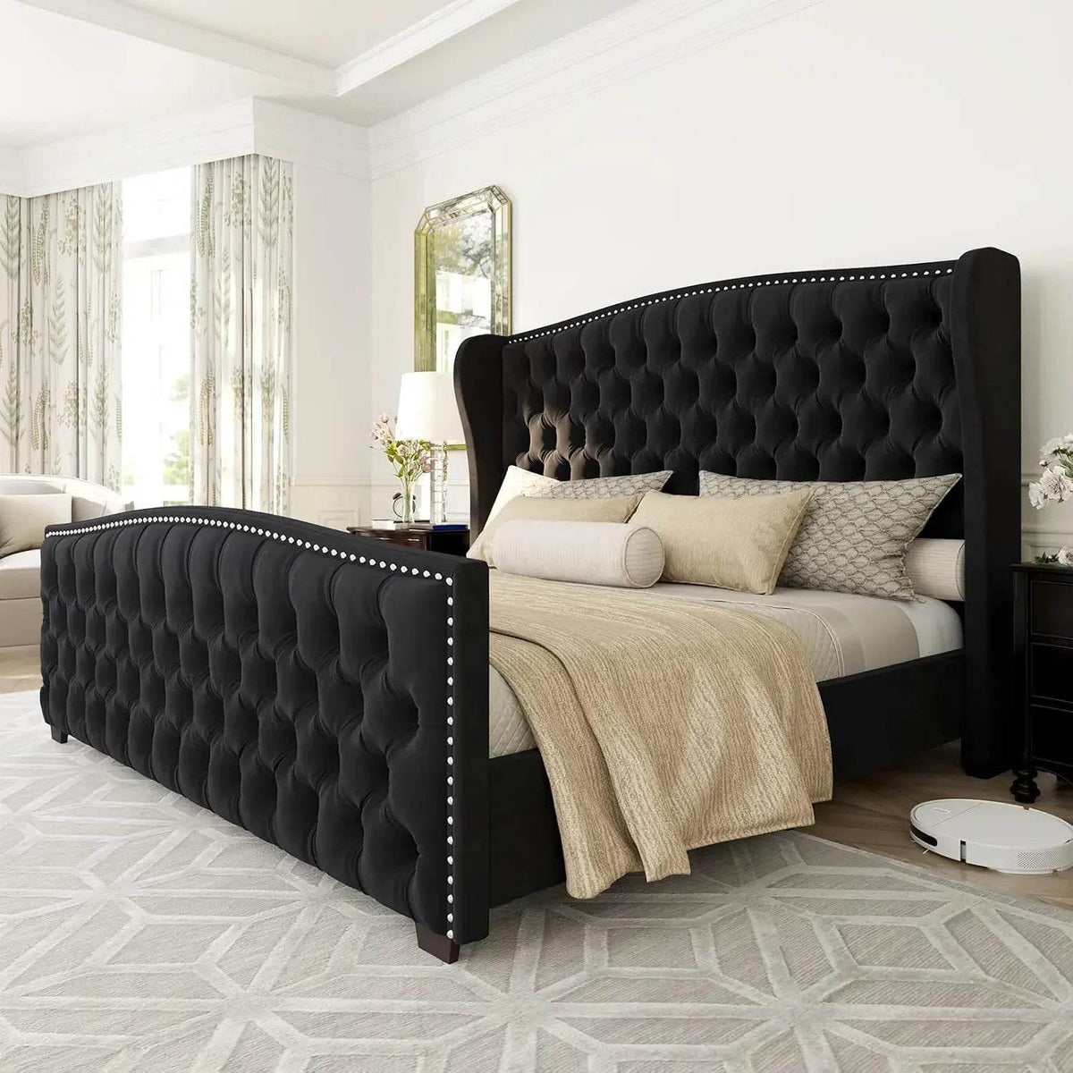 Velvet Upholstered Platform Bed Frame With Wingback Headboard - Sleep Galleria
