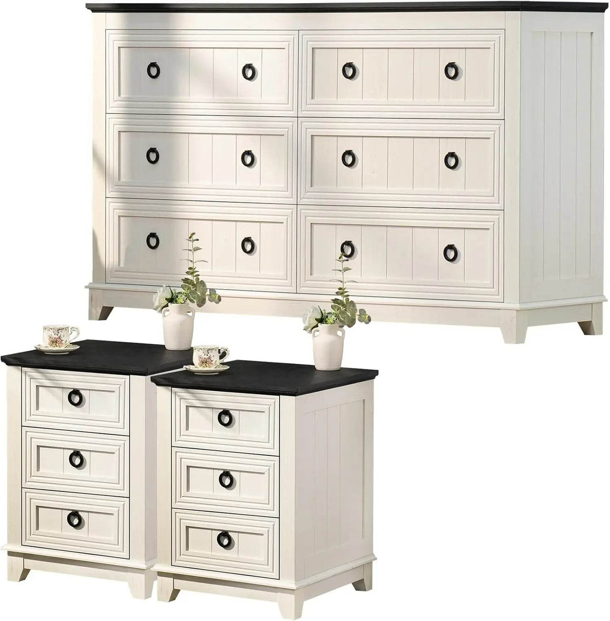 Farmhouse 3-Piece Dresser And Nightstand Set - Sleep Galleria