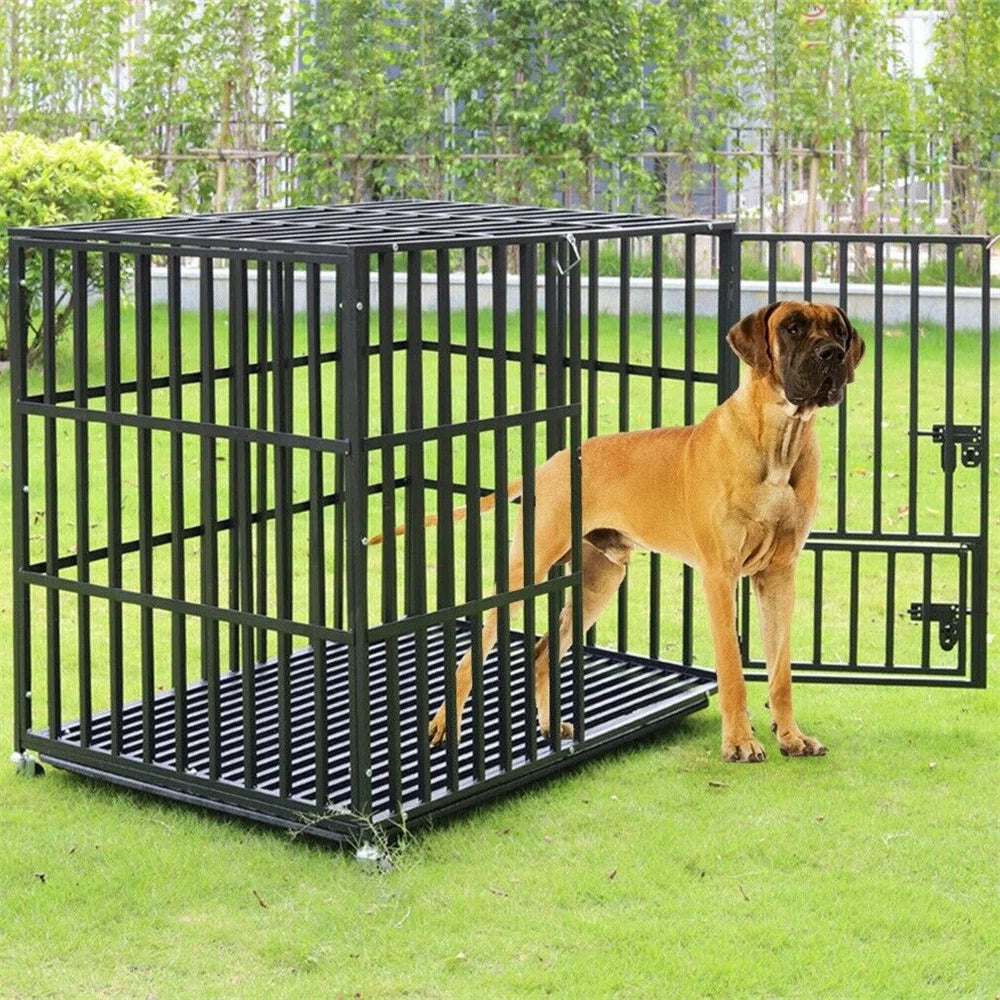 Heavy Duty Chew-Resistant Iron Dog Crate With Wheels