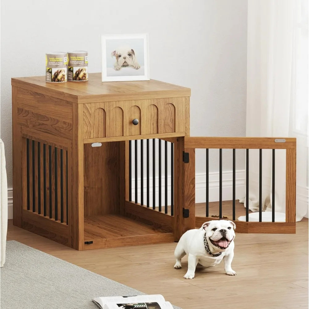 Indoor Wooden Dog Crate With Storage Drawer End Table