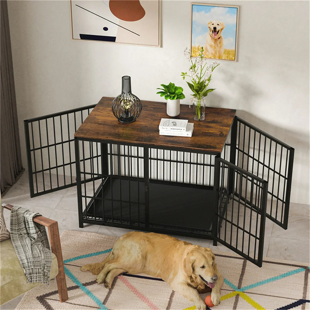 Multifunctional Wooden Dog Crate With Removable Tray