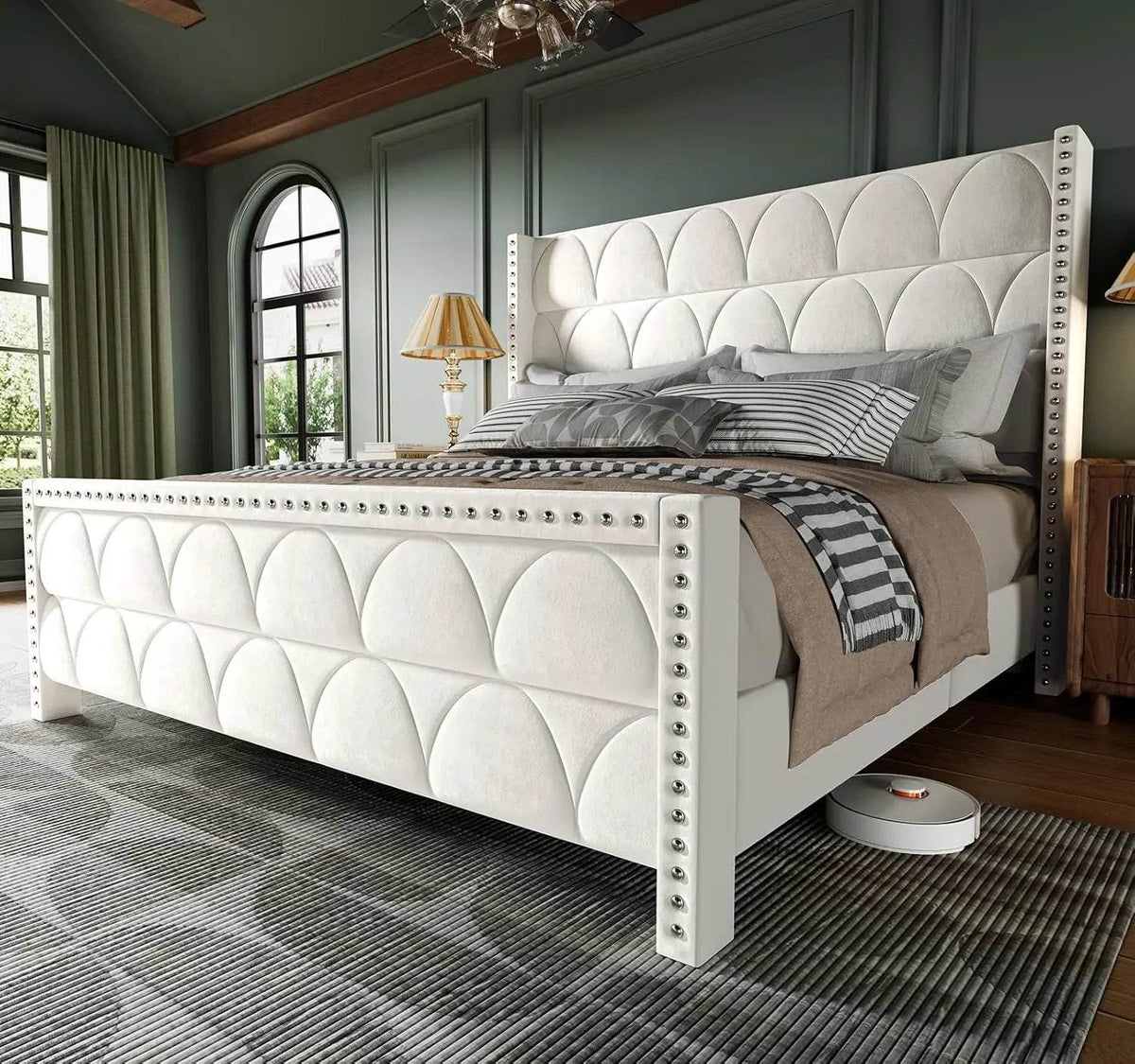 Velvet Upholstered Wingback Platform Bed Frame - XMSJ - Sleep Galleria