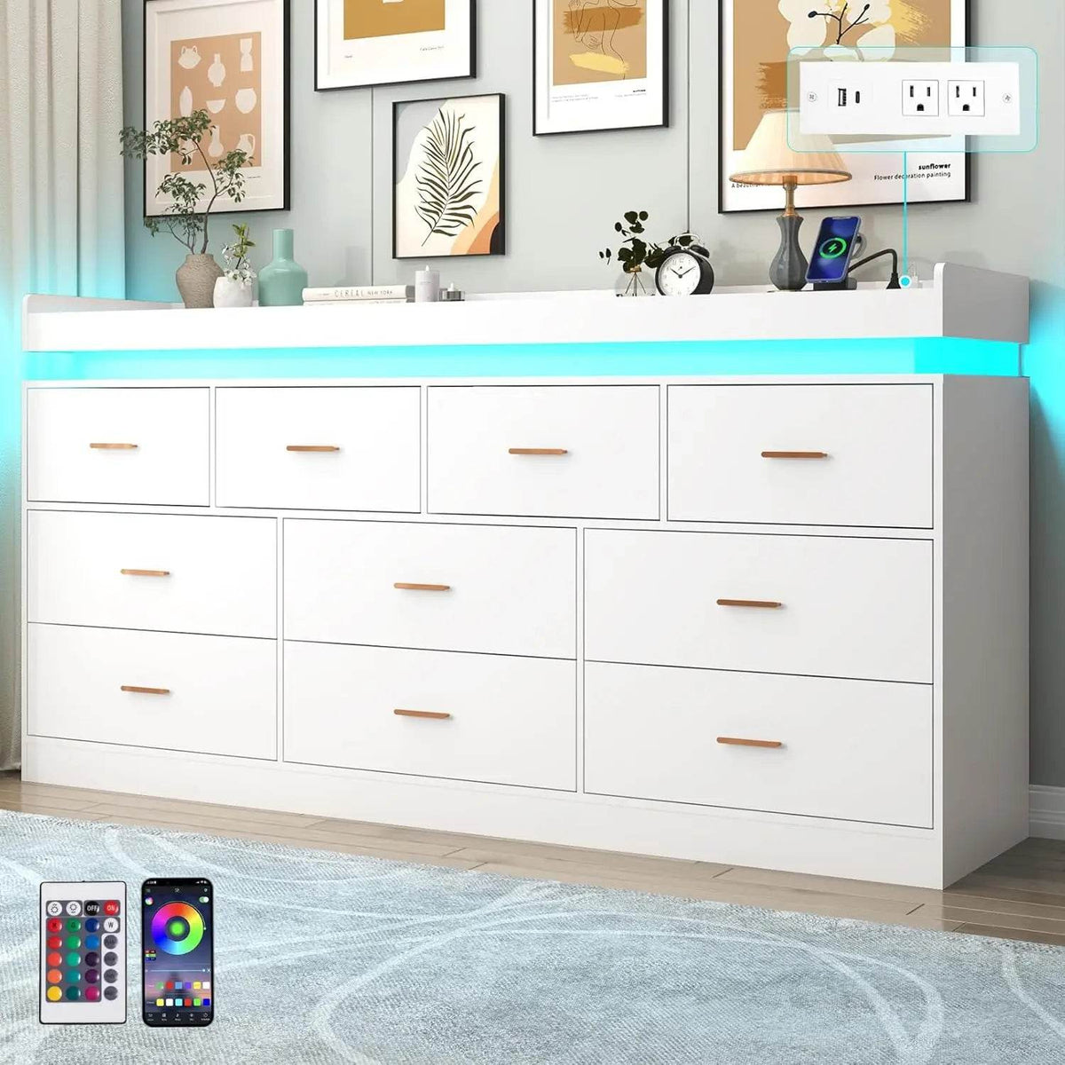 Modern 10-Drawer Dresser with LED Light - Sleep Galleria