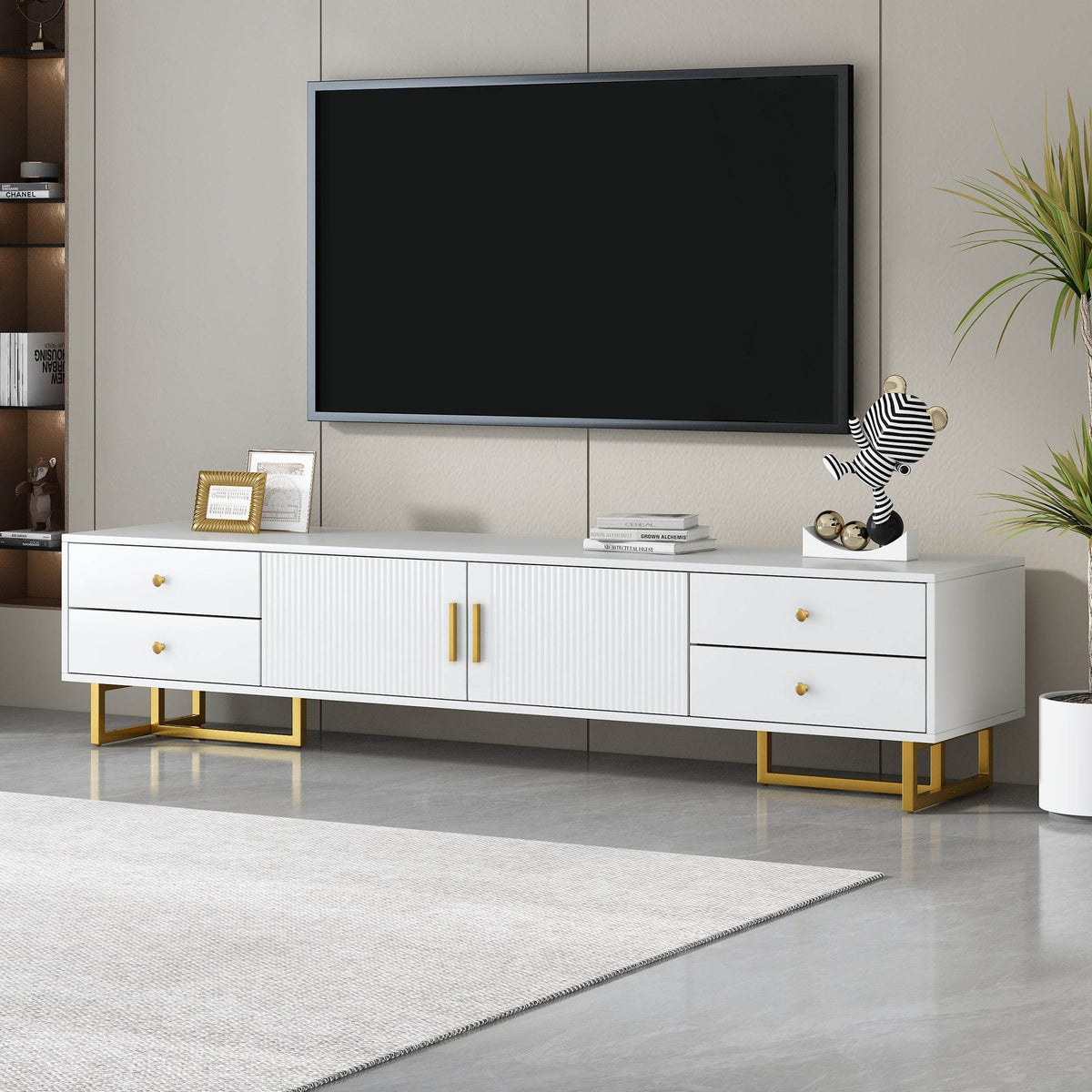 Modern White MDF TV Stand With Storage Cabinet - Sleep Galleria