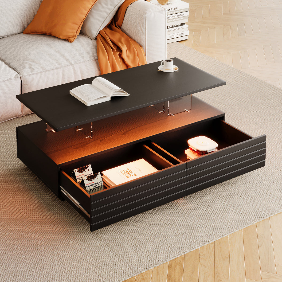 Modern Rectangular MDF Coffee Table With LED Lighting
