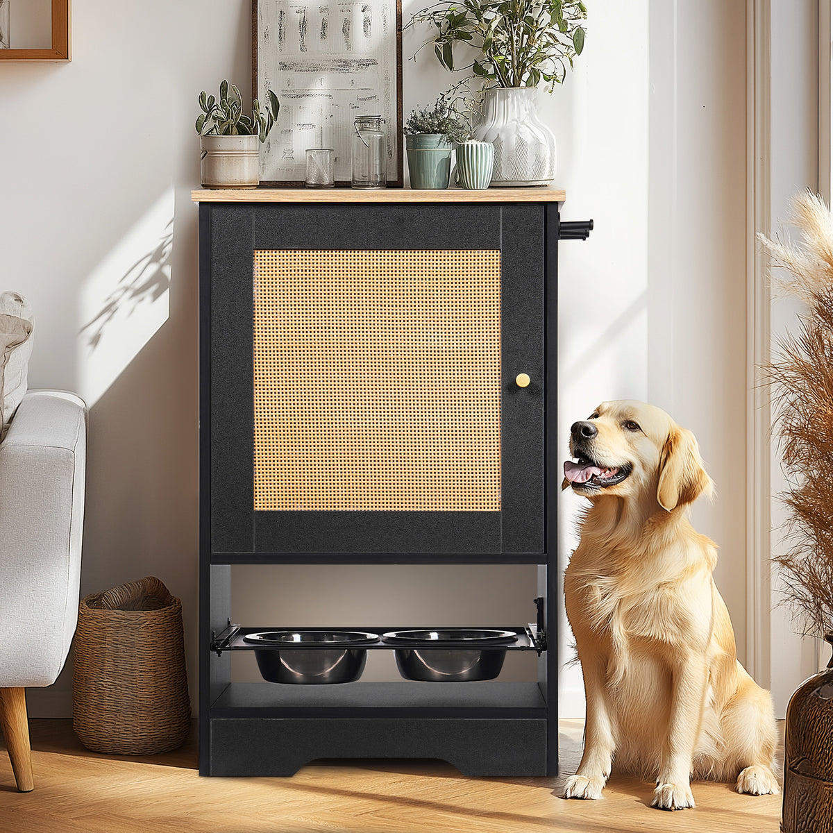 Elevated Pet Feeding Station With Storage Drawers