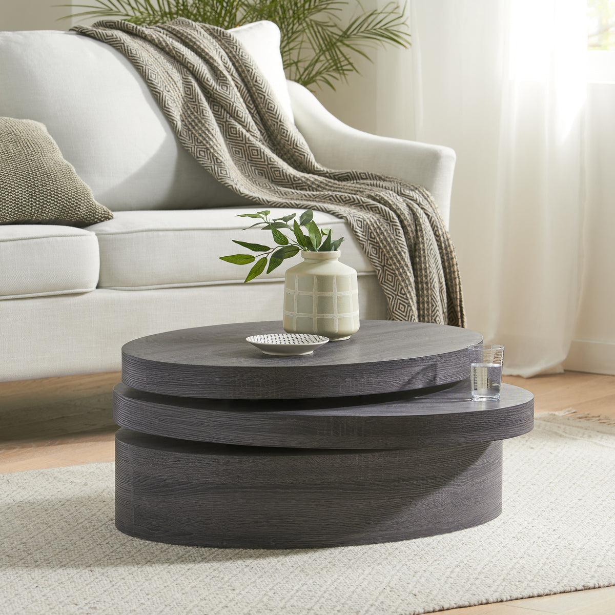 Contemporary Small Oval Rotating Coffee Table