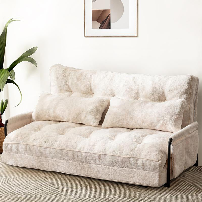 MAXYOYO Adjustable Floor Sofa Couch with 2 Pillows, Boucle Convertible Lazy Sofa Sleeper Bed with Armrest, Double Size, Living Room Furniture