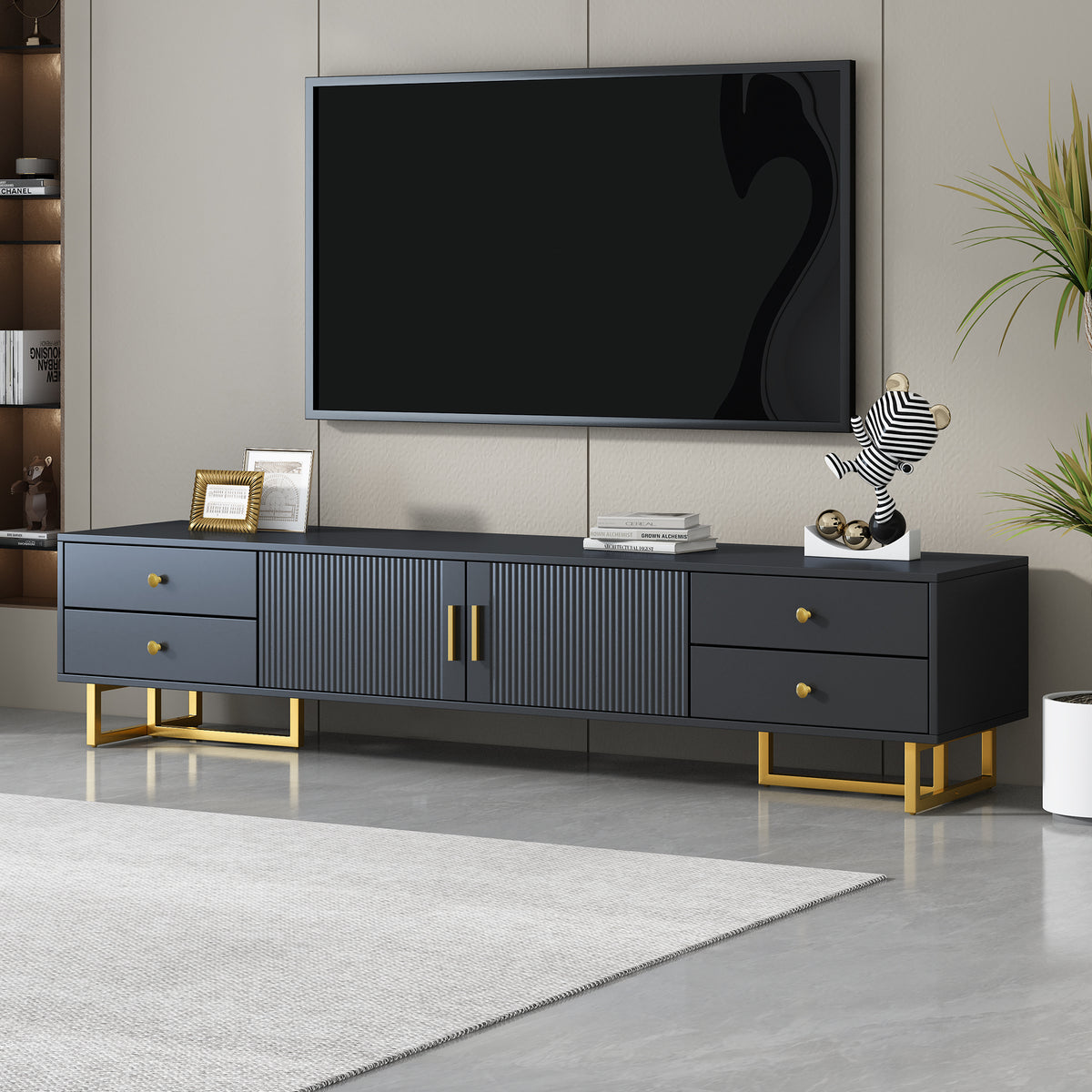 Modern Black MDF TV Stand With Storage Cabinet