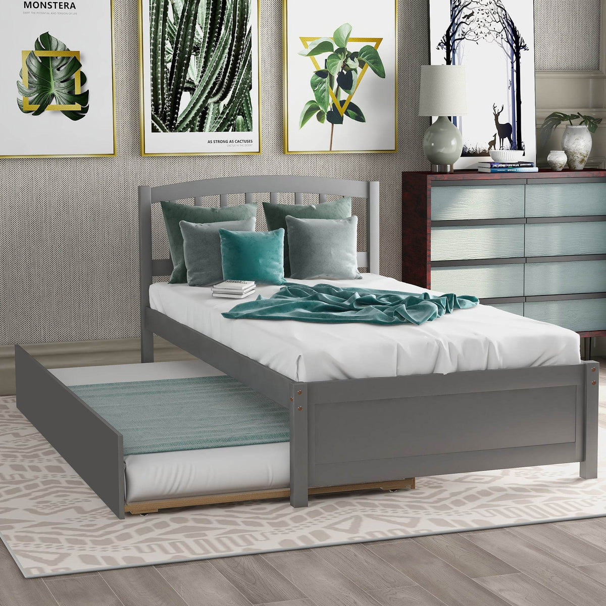 Twin Solid Wood Platform Bed With Trundle