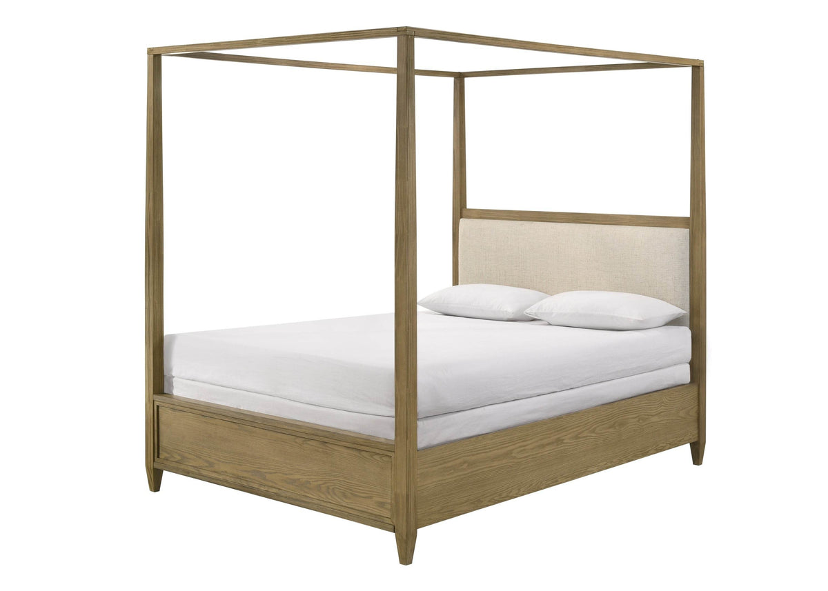 Queen Rustic Charm Canopy Bed With Upholstered Headboard