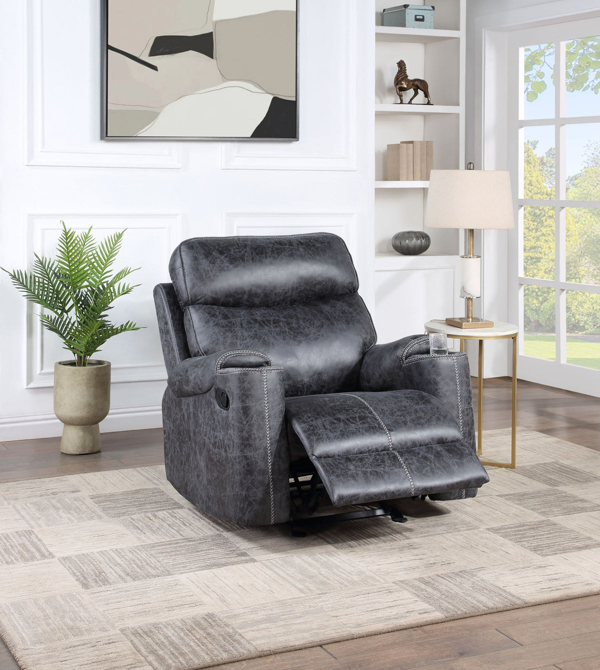 Microfiber Manual Recliner Chair With Stainless Steel Cupholder