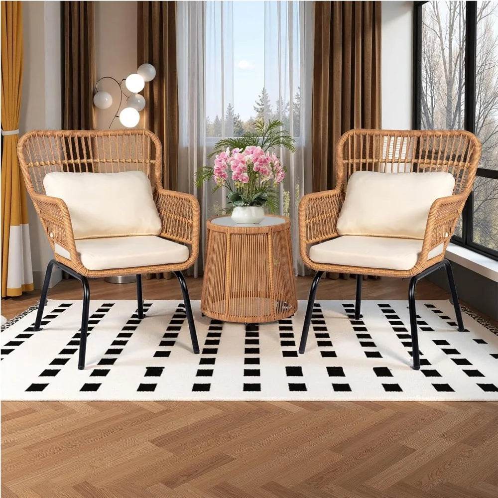 3-Piece Outdoor Wicker Patio Bistro Set With Cushions - Sleep Galleria