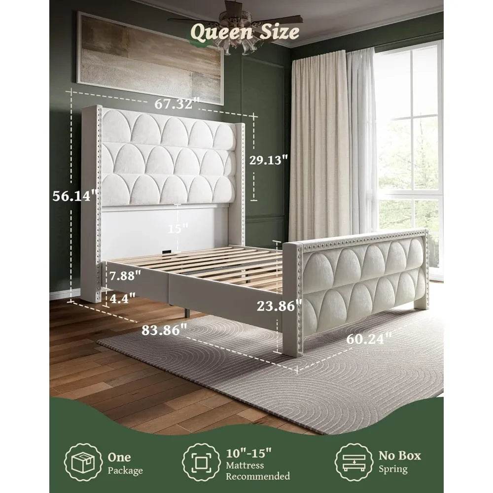 Velvet Wingback Platform Bed Frame - Sleep Galleria