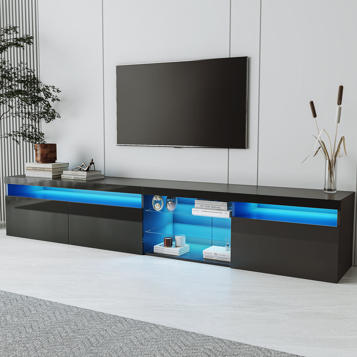 Modern Black Particle Board TV Stand With LED Lighting